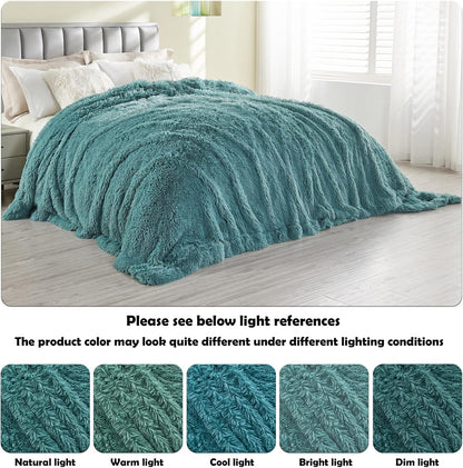 GONAAP Fuzzy Faux Fur Throw Blanket Queen Size Light Teal Super Soft Cozy Plush Fuzzy Shaggy Blanket for Couch Sofa Bed (Light Teal, Queen(90"x90"))