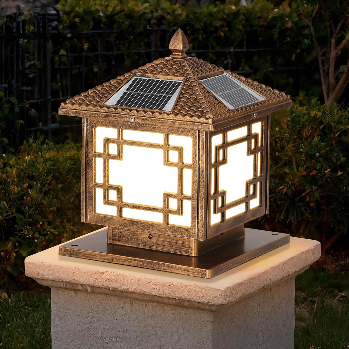 SLAWA Outside Housing Post Lighting Fixtures 9.8In Solar Post Caps Lights Bronze Aluminium Waterproof Column Light Outdoor Solar Powered Landscape Lighting Porch Pillar Lamp Fence Deck Mailbox Lantern