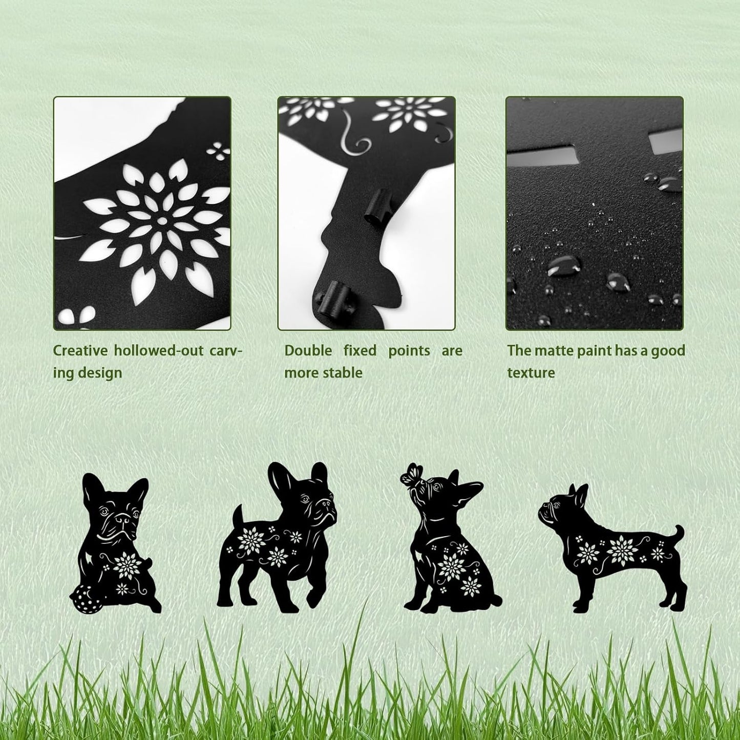 4 Pack Bulldog Metal Garden Decorative Stakes, Weather Proof Puppy Silhouette Statues for Yard, Patio,Outdoor Decor for Bulldog Lovers and Pet Owners