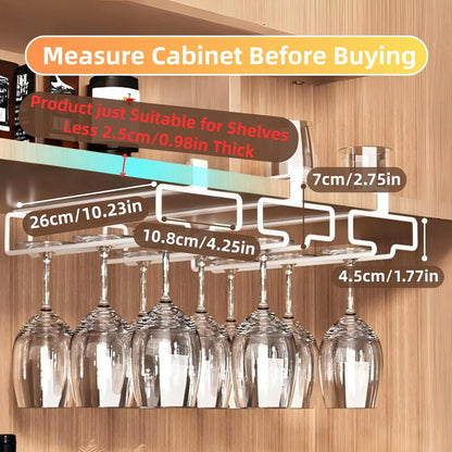 LINFIDITE 2 Pack Wine Glass Holder Stemware Rack Hanger Under Cabinet Wine Glass Rack Kitchen Hanging Storage Rack Organizer,White