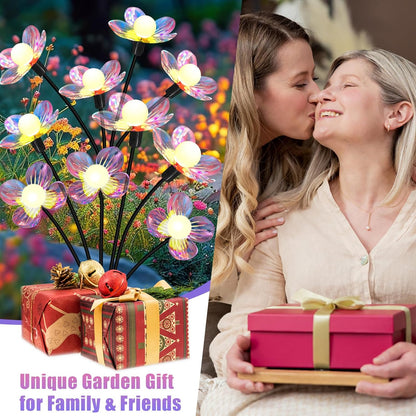 Solar Garden Lights Outdoor, New Upgraded 4-Pack Firefly Solar Lights with Iridescent Petals & Warm White Glow - Waterproof Wind-Swaying Decor for Yard, Patio