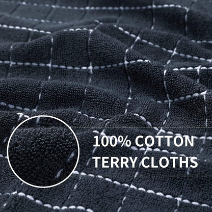 Homaxy 100% Cotton Terry Kitchen Towels(Dark Grey, 13 x 28 inches), Checkered Designed, Soft and Super Absorbent Dish Towels, 6 Pack