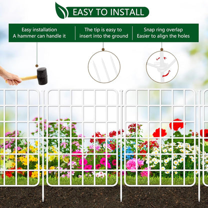 13ft x 17in Garden Fence Animal Barrier, 12 Panels No Dig Fence Border, Rustproof Metal Decorative Garden Fencing with Ground Stake, Flower Bed Edging Border for Dog, Rabbit, Outdoor Patio, White