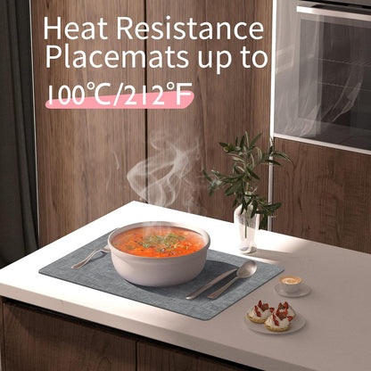 Maxpearl Faux Leather Placemats Set of 8 – Waterproof, Wipe Clean, Heat Resistant, Non-Slip Dining Table Mats for Indoor & Outdoor Use, 17”×12”, Grey