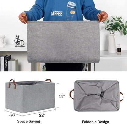 DULLEMELO Large Grey Storage Baskets 70L Oversized Dog Toy Bin Basket, Collapsible 22" X 15" X 13" Extra Large Fabric Baskets for Storage Clothes, Toys, Blankets Organizers (Grey)