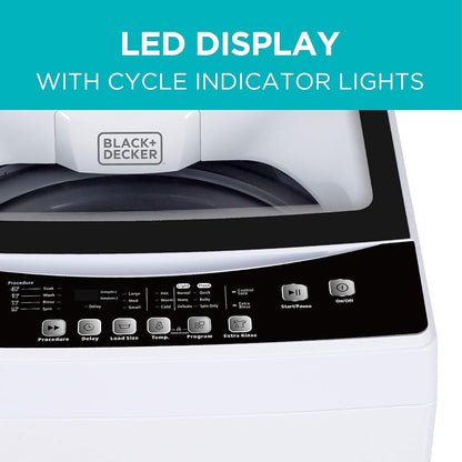 BLACK+DECKER Small Portable Washer, Washing Machine for Household Use, Portable Washer 2.0 Cu. Ft. with 6 Cycles, Transparent Lid & LED Display
