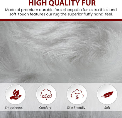 LAMBZY Faux Sheepskin Hypoallergenic Free Shape Silky Shag Rug, Luxury Shaggy Silky Plush Carpet for Bedrooms Rugs Living Room Kids Rooms Sofa Floor Rugs (Single 2'x3',60x90 cm White)