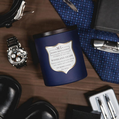 Manly Indulgence Woodland Escape Scented Candles for Men, 15 oz Wooden Wick, Premium Soy Blend Wax, 60H Burn, Candles for Home Scented - Made in The USA