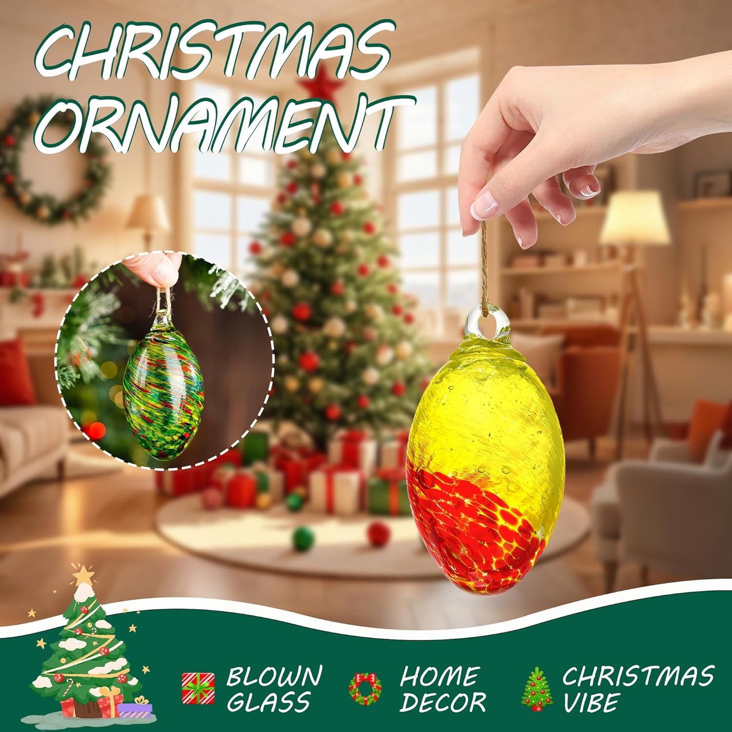 Set of 6 Hand Blown Glass Egg Ornaments Hanging Gazing Ball Witches Ball Friendship Decor for Home Outdoor Wedding Party