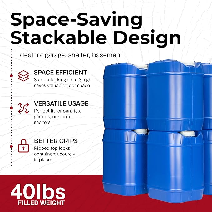 Emergency Water Storage Containers - 5 Gallon Each Water Storage Tank w/Lids + Spigot - Water Storage Container, Emergency Water Container, Survival Storage Tank - Stackable (30 Gallons (6 Tanks))