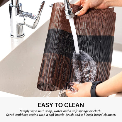 LEXMORE Placemats Set of 6 Vinyl/Plastic Woven Place Mats for Kitchen Table Indoor/Outdoor Washable Placemat Wipeable Dining Table Mats(Ombre Brown Black)