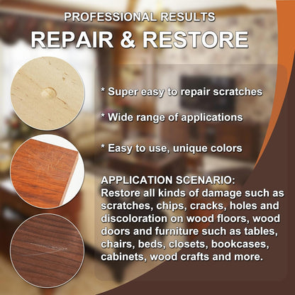 Wood Furniture Repair Kit, 12 Colors Wood Repair Kit, Wood Touch up Fillers, Repair Scratch, Cracks, Discoloration for Wooden Cabinet, Floor, Door, Table Surfaces Wood Filler Paint