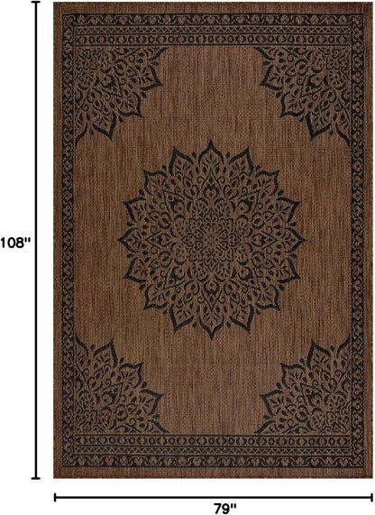 CAMILSON Outdoor Rug, Modern Area Rugs for Indoor and Outdoor Patios, Kitchen and Hallway mats, Washable Porch Deck Outside Carpet (6 x 9, Medallion Nut Brown)