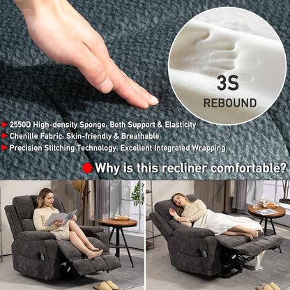 Lazy Boy Recliner Chair, Postoperative Recovery，Retractable 23'' Extra-Long Leg Support Lift Chair Hold up to 400lb，25.5'' Oversized Recliner seat for Big and Tall