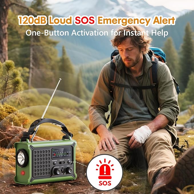 Raynic NOAA Weather Radio 12000mAh, Emergency Weather Radio with 2X Faster Solar & Hand Crank Charging, 5W Flashlight, Reading Lamp, Cell Phone Charger, SOS for Hurricane, Storm, Camping