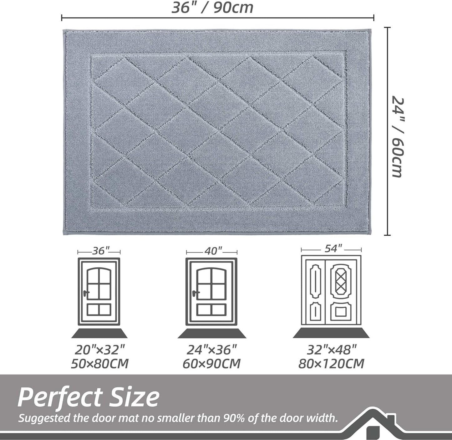 BEQHAUSE Dirt Trapper Door Mat 24" x 36", Doormat Non-Slip Entryway Rugs Washable, Dog Door Mat Stain Resistant and Absorbent Welcome Floor Mat for Front Back Door, Muddy Wet Shoes & Paws, Grey