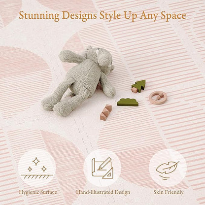 Premium Exercise & Baby Foam Play Mats - Stylish & Large Non-Toxic Odorless Floor Mat - 6 Tiles - Spacious 6ft x 4ft - Peel-Resistant Reinforced - Soft Thick, Waterproof - Cream Pink