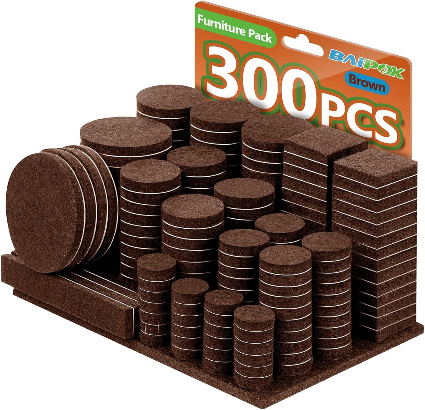 Furniture Pads Felt Pads 300 Pieces Huge Pack Furniture Felt Pads, Self Adhesive Anti Scratch Floor Protectors for Furniture on Hardwood Tile Floor, with 60 Cabinet Door Bumpers, Brown