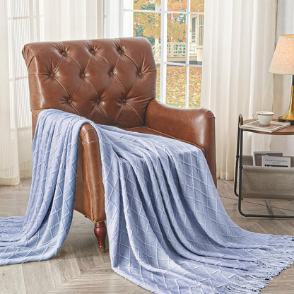 inhand Knitted Throw Blanket for Couch and Bed, Soft Living Room Home Decor Knitted Blanket with Tassel, Outdoor Lightweight Breathable Summer Blanket, Farmhouse Warm Woven Decorative, 50"x60"