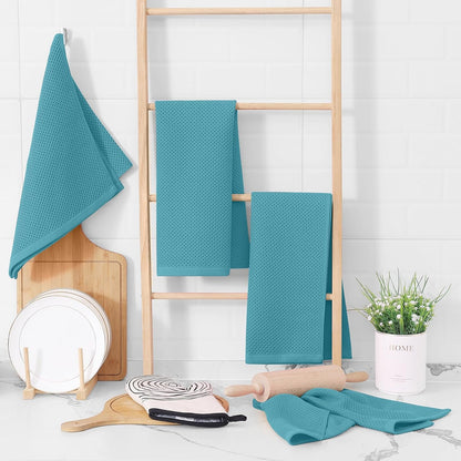 Homaxy 100% Cotton Waffle Weave Kitchen Dish Towels, Ultra Soft Absorbent Quick Drying Cleaning Towel, 13 x 28 Inches, 8-Pack, Lake Blue
