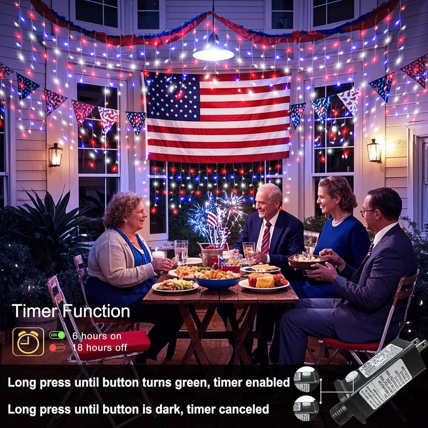 33ft 400LED Red White and Blue Lights for 4th of July Decorations Outdoor Independence Day Decorations Icicle Light for Outside, Clear Wire Connectable Twinkle Light for House Party Holiday Patio Yard