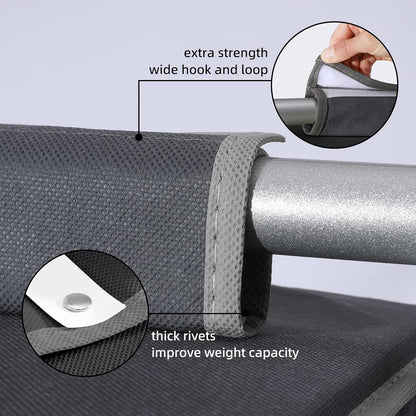 2 Packs Hanging Closet Organizer Stroage, 3-Shelf Hanging Shelves with Bamboo Inserts & Side Pocket, Grey