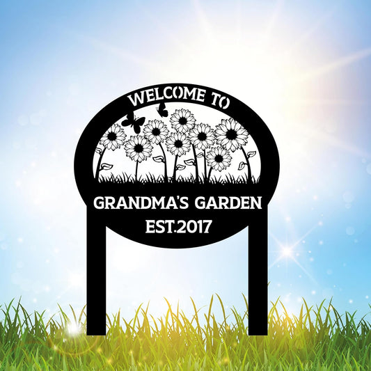 Personalized Metal Garden Sign with Stake, Custom Flowers Garden Decor for Outdoor, Custom Family Name Sign, Patio Decorations, Lawn Art, Farmhouse Decorative, Housewarming Gift
