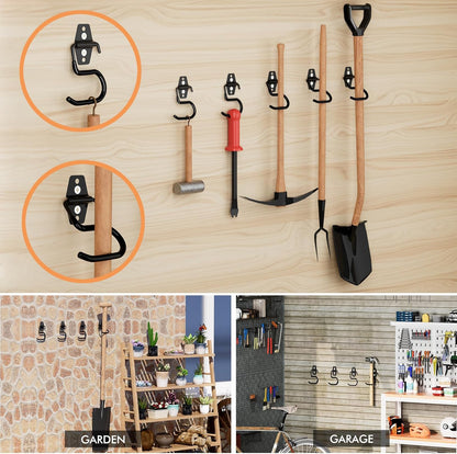LIGHT DUST Broom Holder Wall Mount - 6 Pack Tool Hangers Garage Wall Hanging Organizer - Heavy Duty Metal Large S Hooks for Mop Shovel Rake Shed Garden Lawn Yard Handle Tools Organization (Black)
