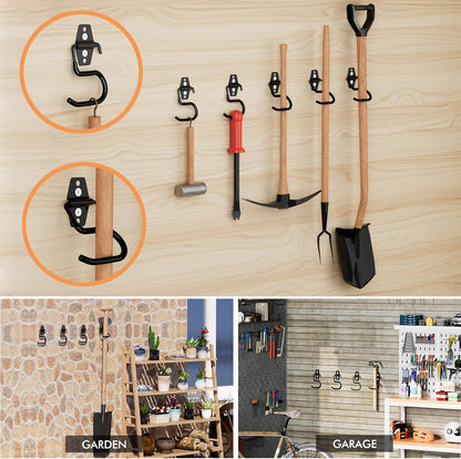 LIGHT DUST Broom Holder Wall Mount - 12 Pack Tool Hangers Garage Wall Hanging Organizer - Heavy Duty Metal Large S Hooks for Mop Shovel Rake Shed Garden Lawn Yard Handle Tools Organization (Black)