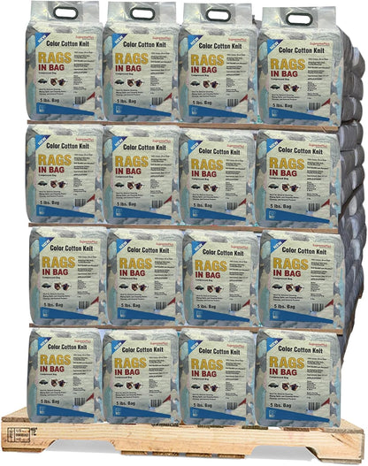 Premium Color Knit Cleaning Rags (600 lbs Pallet - 120x5 lbs. Bag) – Shop Rags Bulk for Workshops, Mechanics, Painters, and Home Use, Multipurpose Cotton T-Shirt Rags