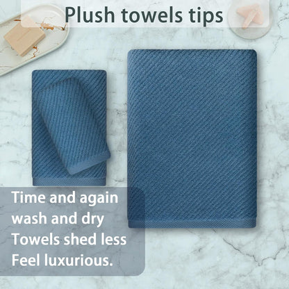 VOOVA & MOVAS Labrador Blue Towels for Bathroom, 100% Cotton | Quick Dry | Soft | Thick, 3 Piece Towel Set, 1 Large Bath 30" x 56", 1 Hand 18" x 28", 1 Wash Cloth 13" x 13", Bathroom Essentials