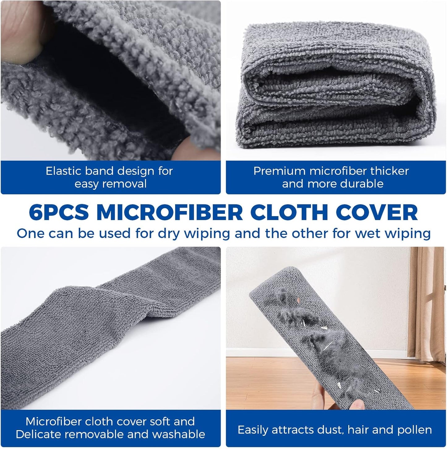6pcs Dusters Replacement Cloth Retractable Gap Dust Cleaner Cloths, Reusable Microfiber Cloth Cover Washable, Under Furniture Duster Refill for Home Kitchen Household Wall Couch Cleaning Supplies