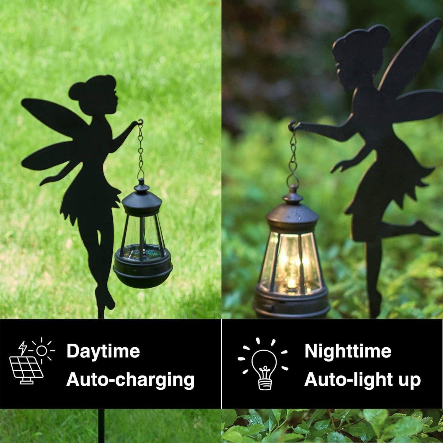 Fairy Garden Accessories Lawn Ornaments 1 Pair - Solar Lights Halloween Decorations Outdoor Garden Statue, Metal Stakes Decorative Figurines for Yard Decor, Patio (Type B Warm Lighting)