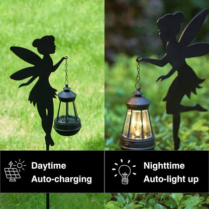 Fairy Garden Accessories Lawn Ornaments 1 Pair - Solar Lights Halloween Decorations Outdoor Garden Statue, Metal Stakes Decorative Figurines for Yard Decor, Patio (Type B Warm Lighting)