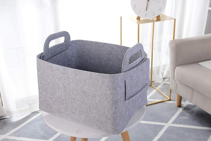 Storage Basket Felt Storage Bin Collapsible& Convenient Box Organizer with Carry Handles for Office Bedroom Closet Babies Nursery Toys Laundry (Light grey, 19.9inch（L）×13.6inch（W）×12.6inch（H）)