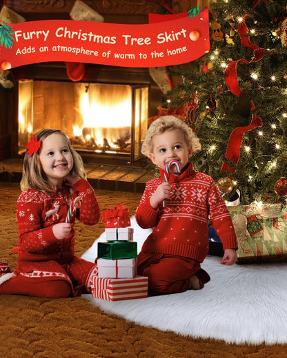 COOLWUFAN 60 Inches Christmas Tree Skirt for Xmas Tree Holiday Party Decorations White Plush (White)