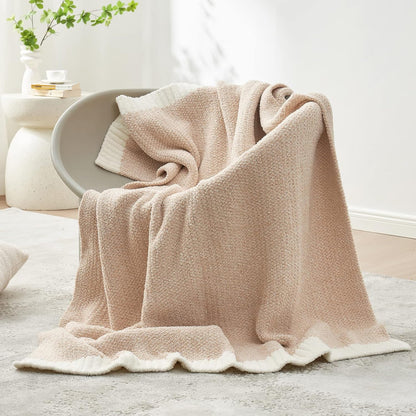 Snuggle Sac Heather Beige Throw Blankets Luxurious Microfiber Fabric, Reversible Super Soft Throws Warm Cozy Knit Fuzzy Plush Throw Blanket for Couch, Bed, Sofa, Camping, Beige,50x60 inches