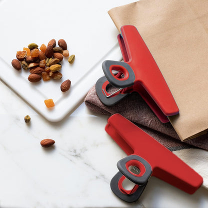 COOK WITH COLOR Wide Heavy Duty Chip Clips, Large Bag Clips for Food Storage, Pack of 4, Red