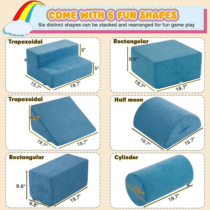 Jela Foam Blocks - Soft Play Equipment with 6 Luxury Miss Fabric Climbing Blocks for Toddlers, Babies & Kids - Lightweight Climb & Crawl Playset