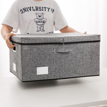 PRANDOM Storage Bins with Lids [3-Pack] Linen Fabric Foldable Storage Boxes Organizer Containers Baskets Cube with Cover (23.4X15.9X11.5) For 6+ Year Old Boys and Girls