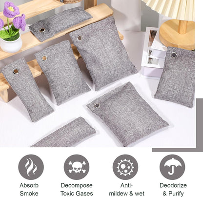 Nuanchu 24 Pcs Activated Charcoal Odor Absorber 50g/100g/200g, Air Purifying Bamboo Charcoal Bags, Natural Shoe Odor Absorber, Deodorizer Absorbers for Fresh Car Home Closet Pet Basement Smell(Grey)