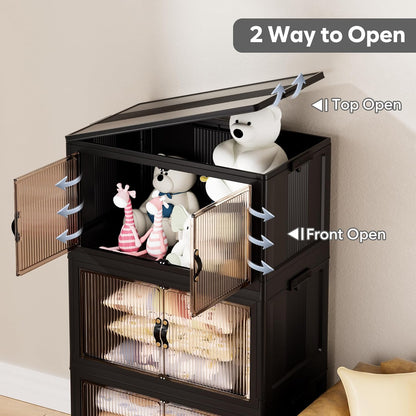 Jalove 88QT Plastic Storage Bins with lids, Stackable Collapsible Storage Containers with Wheels, Closet Organizer and Storage Drawers, Clothes Storage Cabinet for Home Office Garage, 3 Pack Black