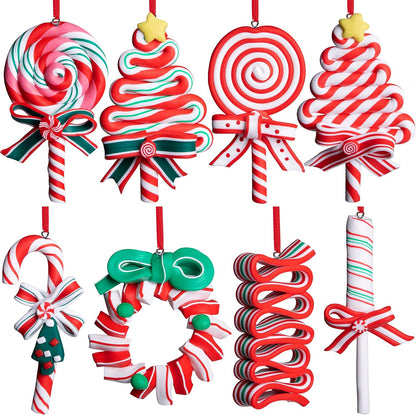 codree 8 PCS Christmas Hanging Lollipop Ornaments- Candy Ornaments for Christmas Tree- Candies Polymer Clay Ornament for Xmas Tree Party Decoration