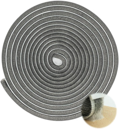 Fuzzy Weatherstripping for Window and Door Frame Side, Pile Self Adhesive Brush Weather Strip Seal Strip Sealer Felt Insulation (16ft x11/32 Backing x 9/16 Brush inch, Grey)