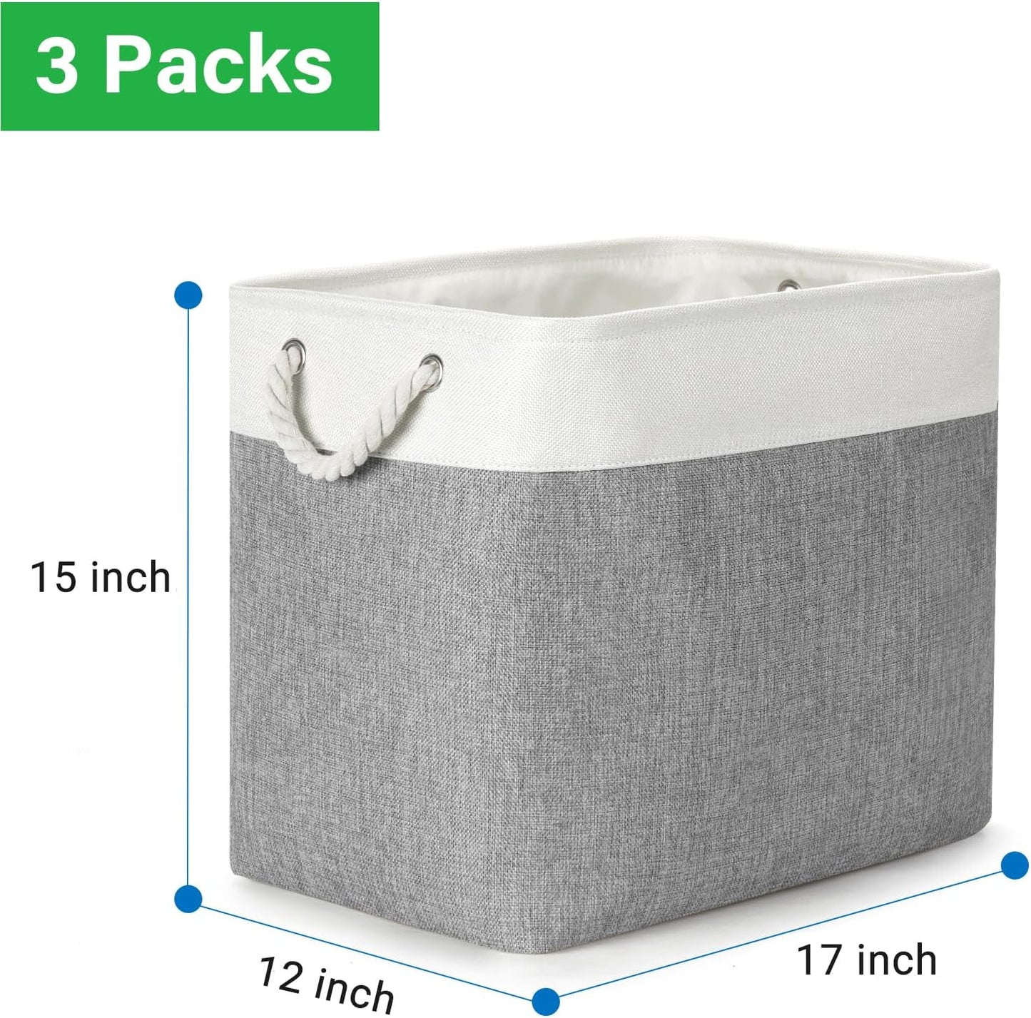 Bidtakay Extra Large Storage Baskets for Organizing 17x12x15.1 inch 3-Pack Fabric Closet Organizers Storage Bins with Handles Foldable Storage Baskets for Shelves Clothes XL-White&Grey