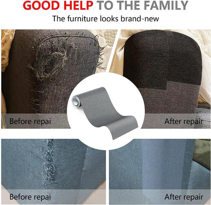 Fabric Repair Patches, Linen Repair Tape Self-Adhesive Fabric Patches Durable, DIY Large Linen Tape for Sofa, Couches, Furniture, Chair, Clothing （3.5X79 Inch, Grey）