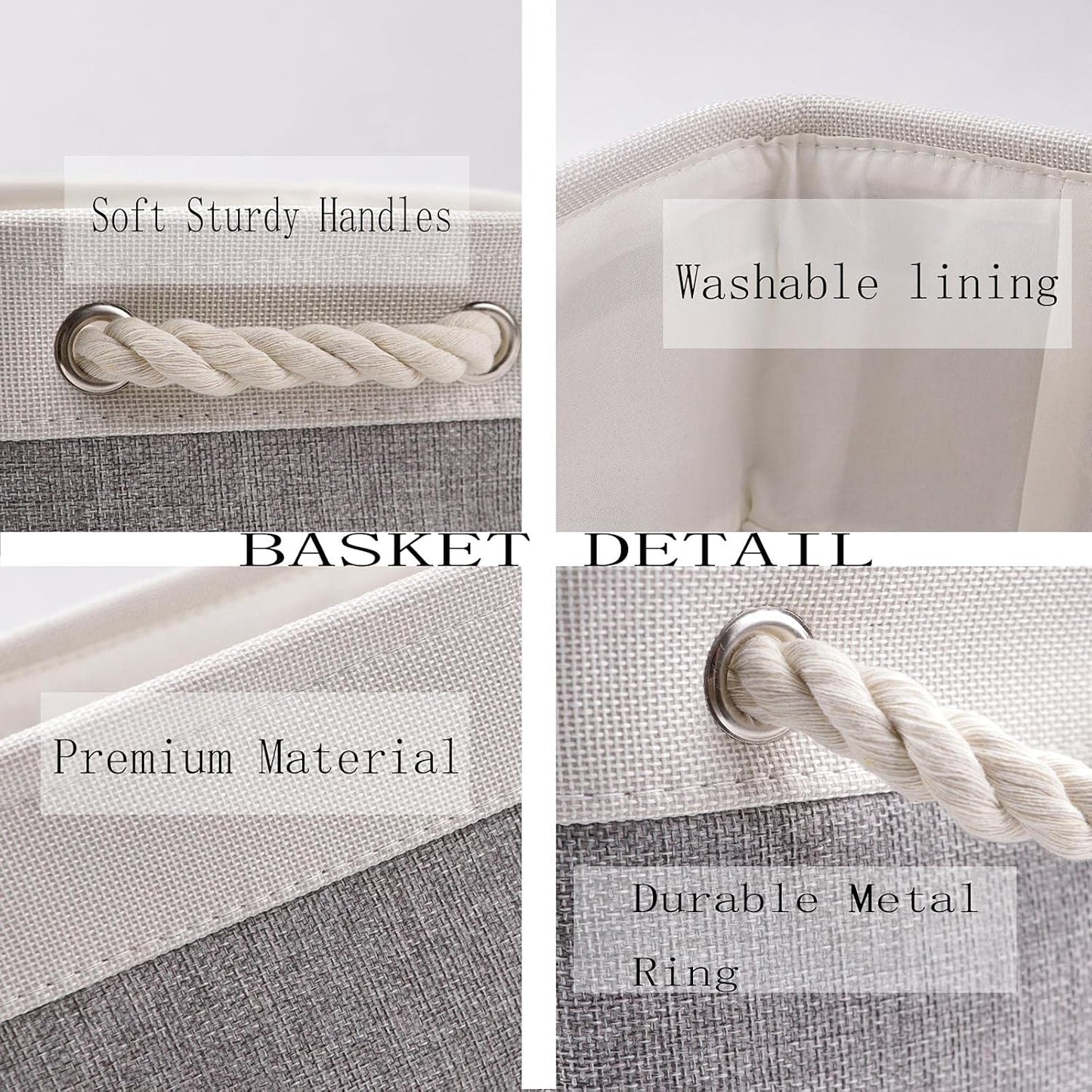 Bidtakay Baskets Set of 3 Storage Baskets for Organizing Large Fabric Storage Bins for Shelves Decorative Canvas Bins Collapsible Empty Baskets for Closet,Nursery,Clothes,Toys,Shoes(White&Grey)