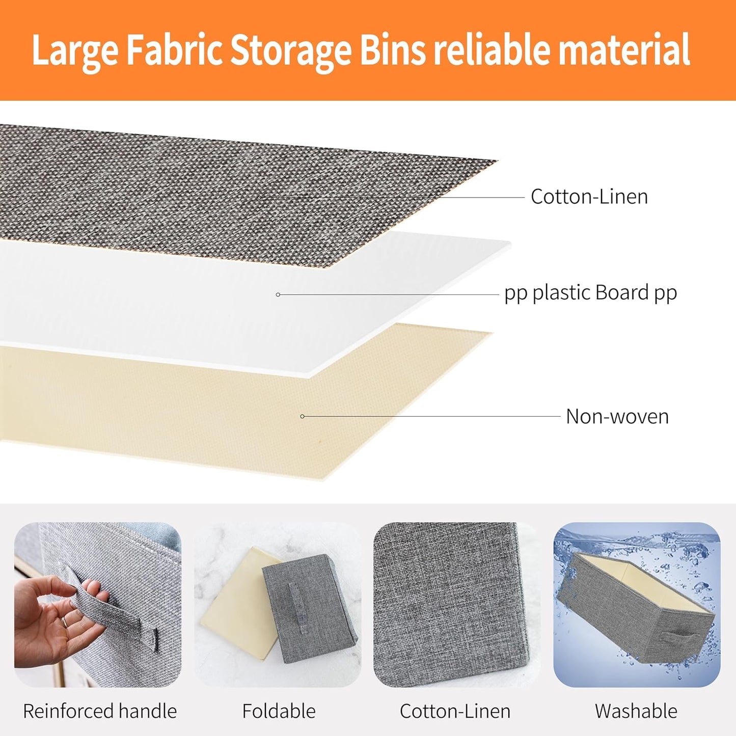 Linen Folding Storage Bins, 3 Pack Large Storage Baskets, Washable, Clothing Storage Bins with Handle, Closet Organizer for Storage Sweater,Sheets(dark grey, 18½"x13½"x8½")