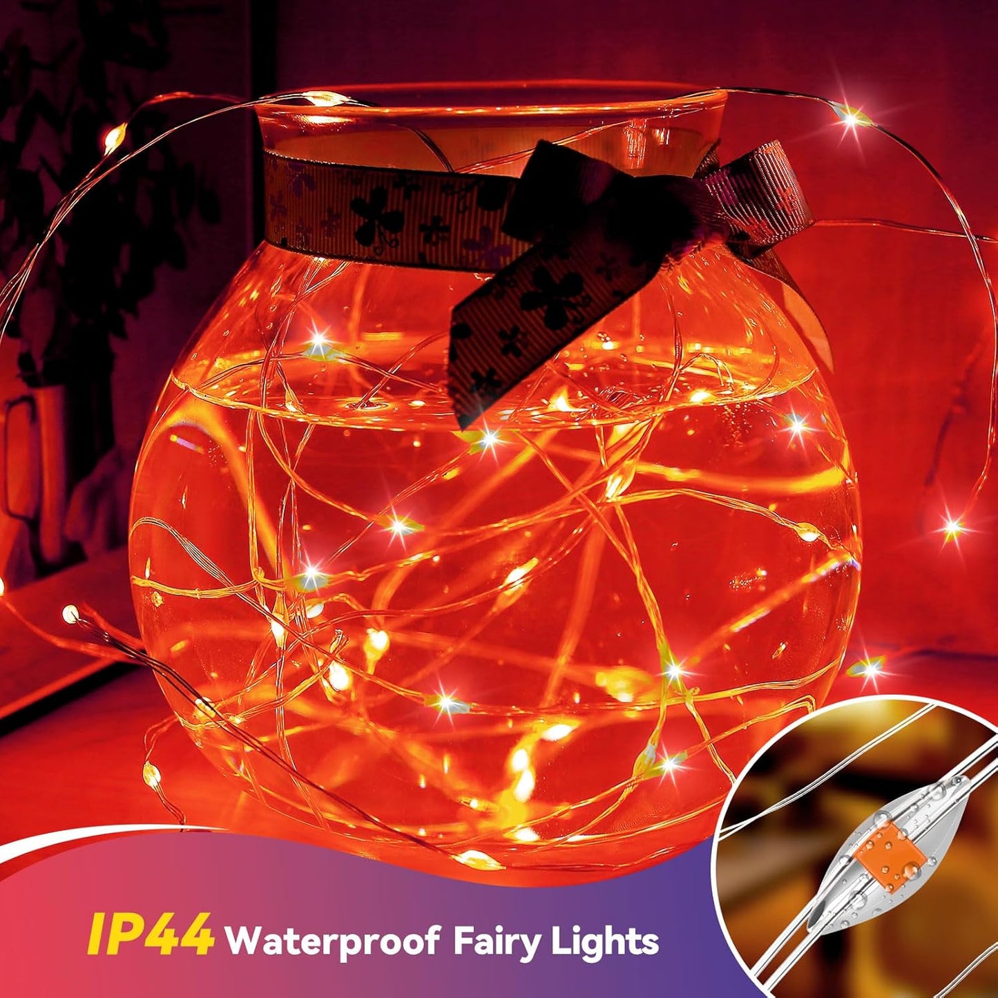 4 Pack 60LED Christmas Fairy Lights Battery Operated - 20FT Twinkle Lights with 2 Lighting Modes Indoor Outdoor, Waterproof Led Fairy String Lights for Bedroom, Wedding, Dorm, DIY Decor, Red