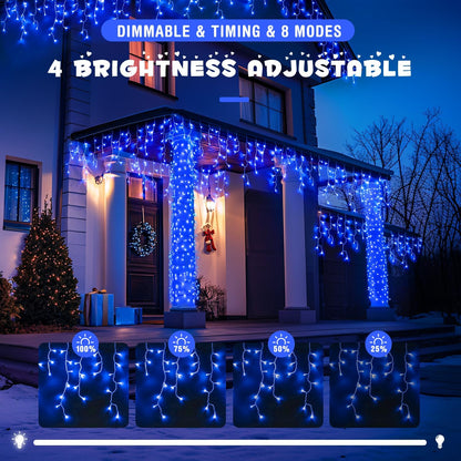 JMEXSUSS 800 LED Blue Icicle Christmas Lights Outdoor, Icicle Lights for Outside with 160 Drops, Blue Christmas String Lights Indoor Outdoor for Party Holiday Christmas Decoration